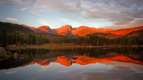Mountain reflections on picturesque, fish-filled Sprague Lake