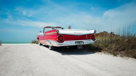 Vintage cars and blue skies on a beautiful day in St. Pete/Clearwater, Florida