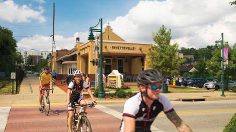 Cycling along the Razorback Regional Greenway through the heart of the city