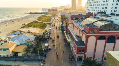 Aerial view of the historic Atlantic City Boardwalk