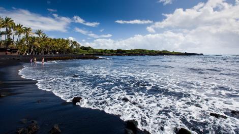 Punaluʻu Black Sand Beach on the Kaʻū coast