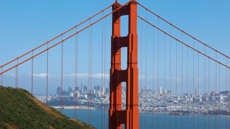 One of the most photographed structures in the country, the Golden Gate Bridge, in San Francisco, California