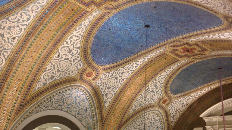 The ornate Tiffany Ceiling at Macy's State Street
