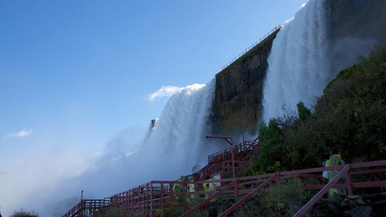 Unique perspective of Niagara Falls on the Cave of the Winds tour