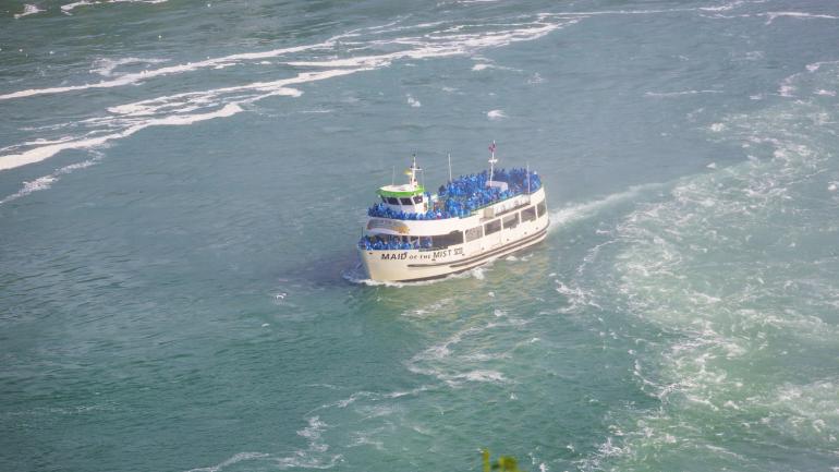 Maid of the Mist boat tour approaching Niagara Falls