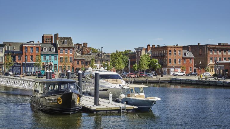 The Baltimore Water Taxi docked in the Fell’s Point neighborhood