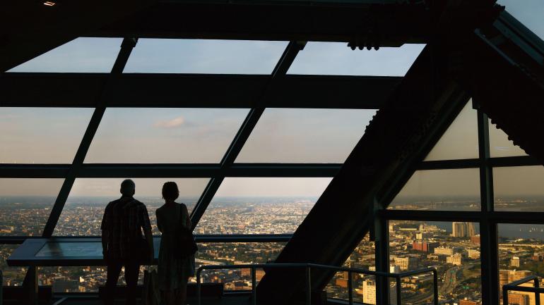 Viewing the Philadelphia skyline from the One Liberty Observation Deck