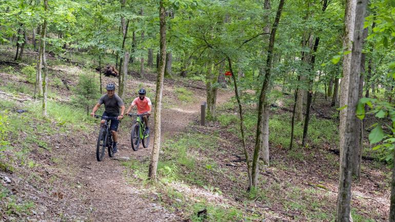 Mountain biking along the Monument Trails at Hobbs State Park-Conservation Area