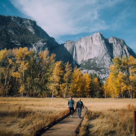 Walking along Berg Bridge in Yosemite National Park, California