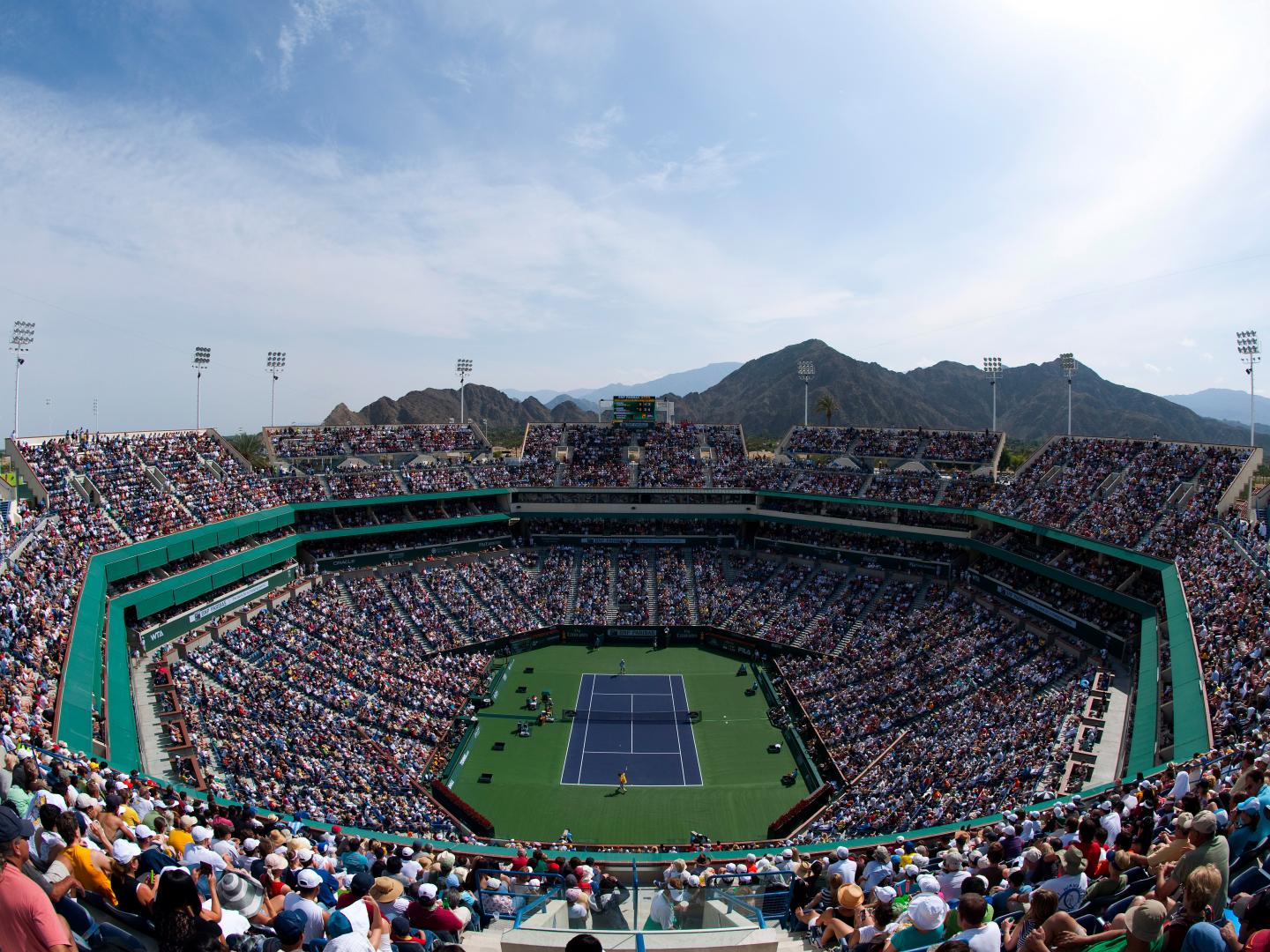 Vue aérienne du stade accueillant le tournoi de tennis BNP Paribas Open