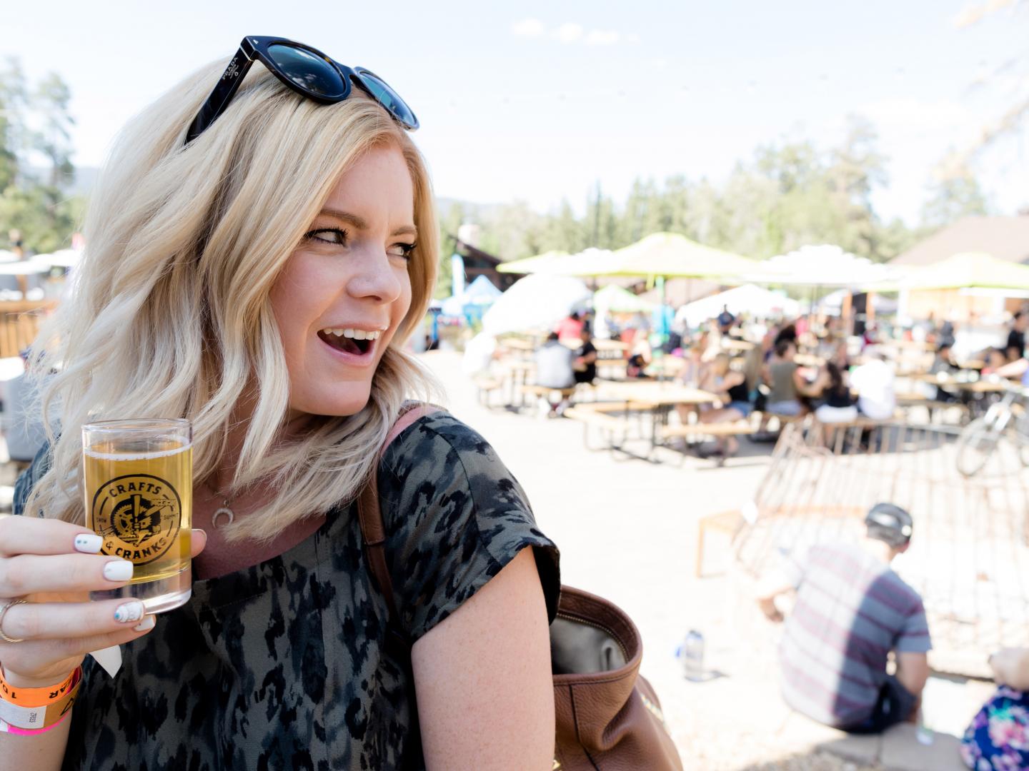 Sampling a craft beer at Big Bear Lake’s Snow Summit during Crafts N Cranks Bike & Beer Festival