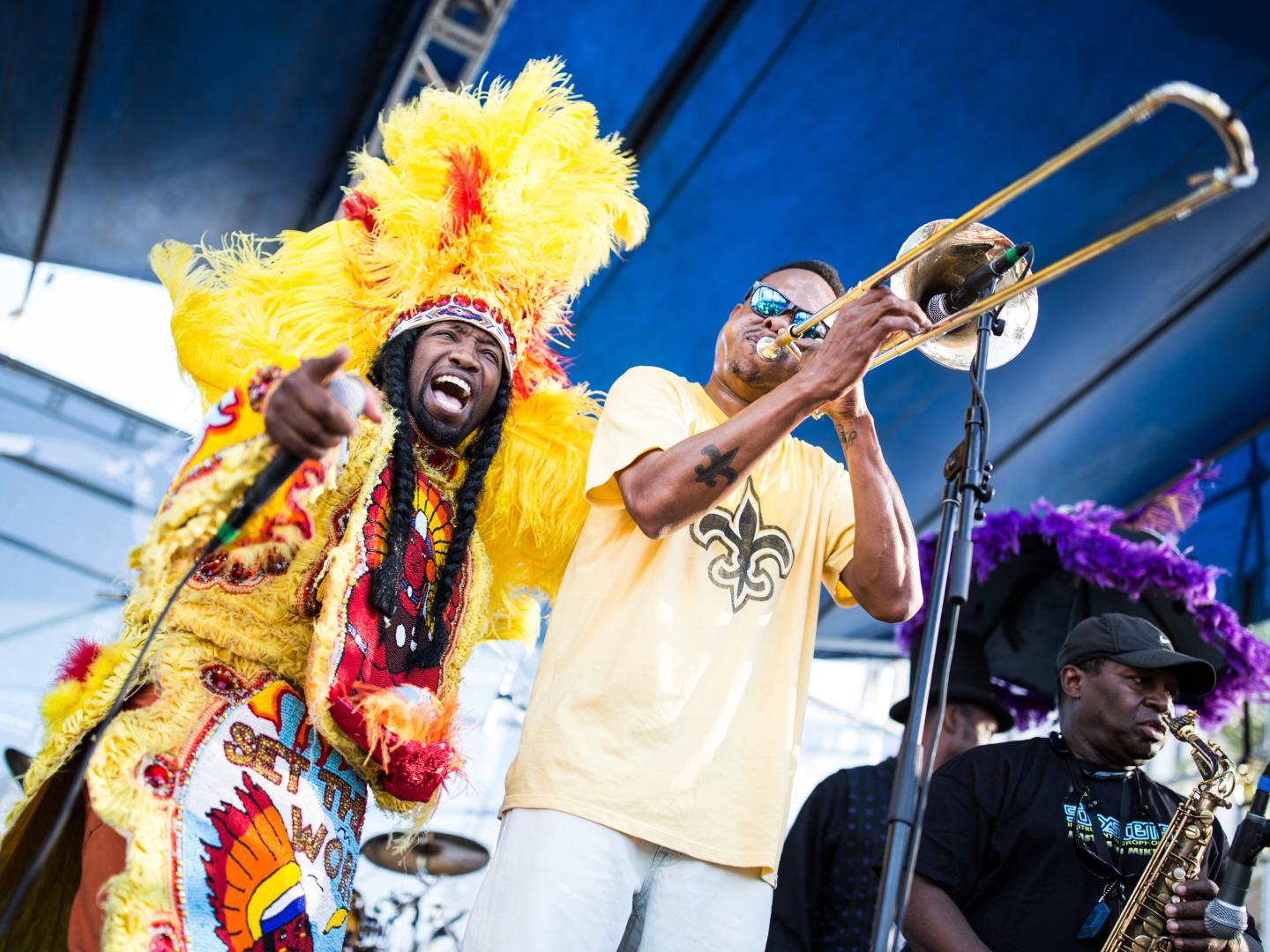 Performers on stage at Satchmo SummerFest in New Orleans, Louisiana