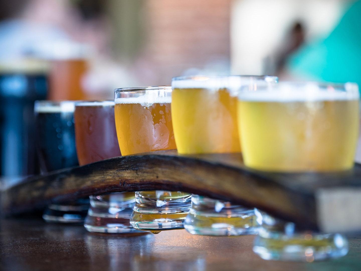 A flight of craft beers in Paso Robles, California