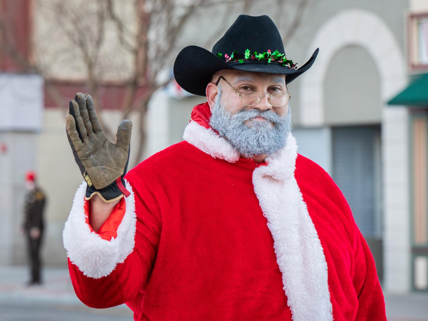 Man dressed as a cowboy-inspired Santa Claus during Old West Holiday in Cheyenne, Wyoming