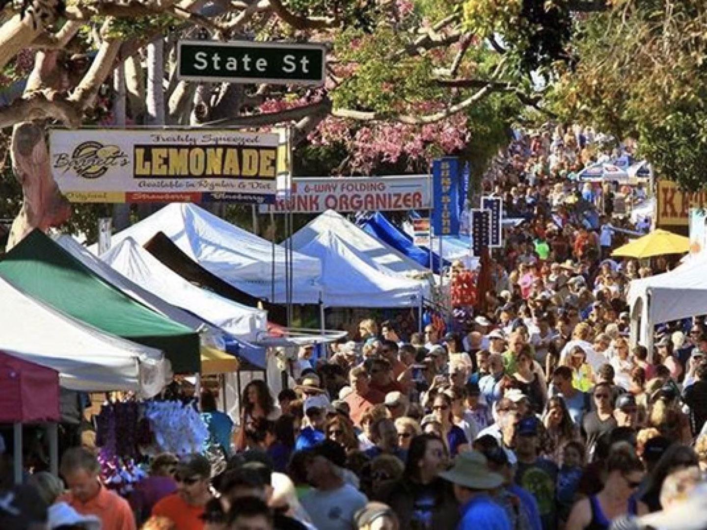 Bustling streets at the Carlsbad Village Faire in Carlsbad, California