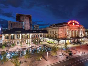 Denver Union Station at dusk