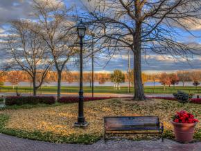 Late afternoon sun lights up the fall foliage on Riverwalk Late afternoon sun lights up the fall foliage on Riverwalk