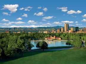 The Denver skyline on a sunny day