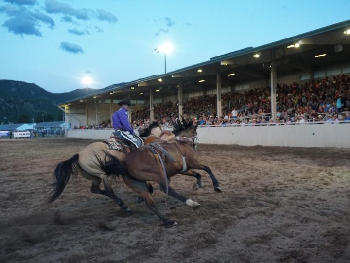 Cowboy à l’œuvre, au galop, lors du Rooftop Rodeo, qui se déroule sur une semaine à Estes Park