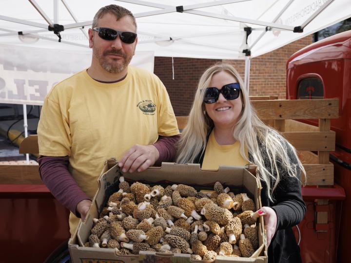 Enjoying fresh mushrooms at the Morels & Microbrews Festival in Fulton, Missouri 