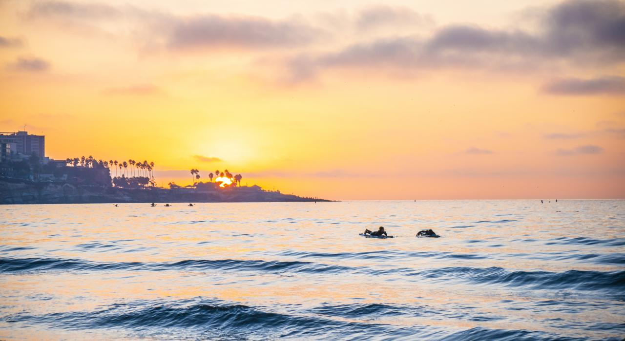 Sunset from the beach in La Jolla in San Diego, California