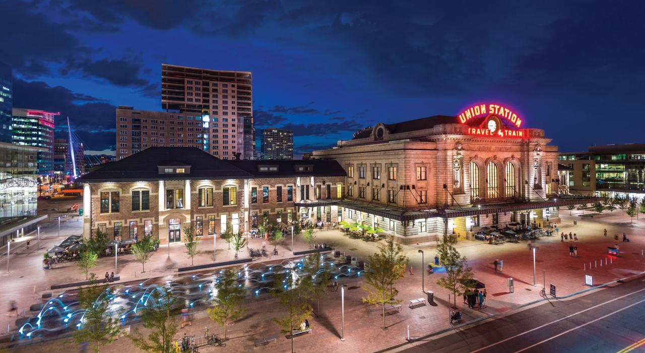 Denver Union Station at dusk