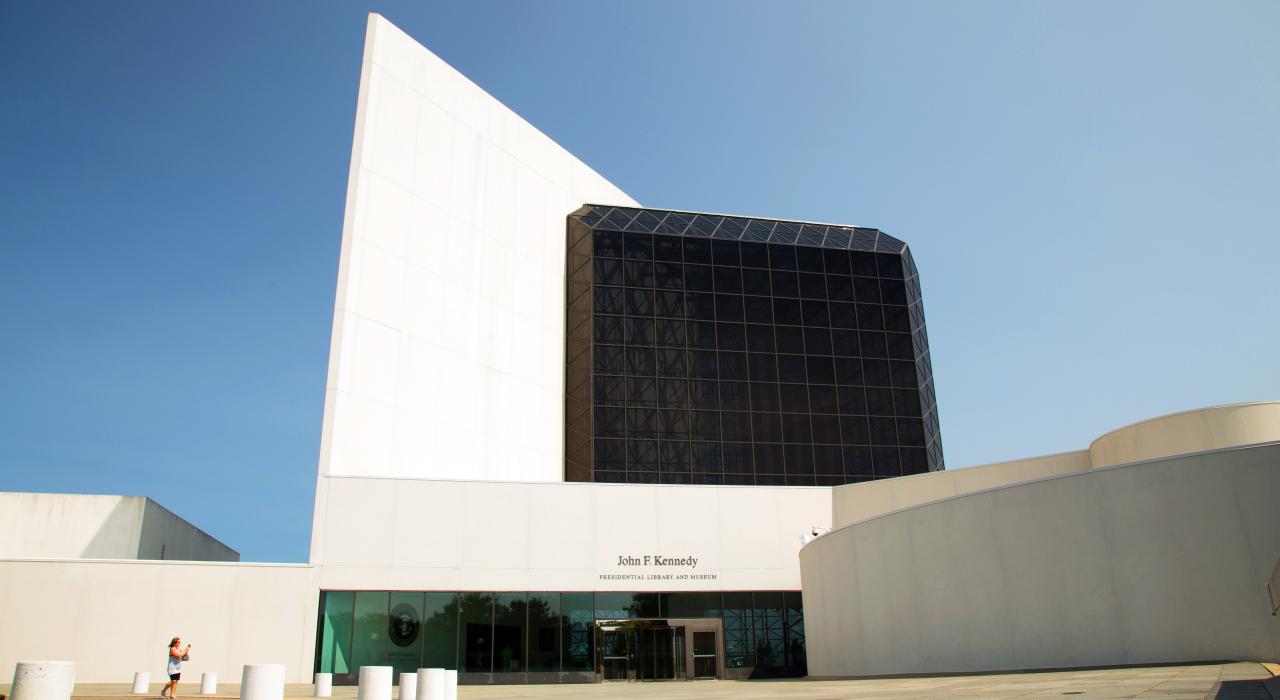 Outside the John F. Kennedy Presidential Library and Museum in Boston, Massachusetts