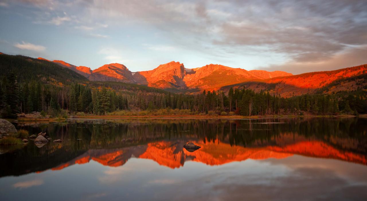 Mountain reflections on picturesque, fish-filled Sprague Lake