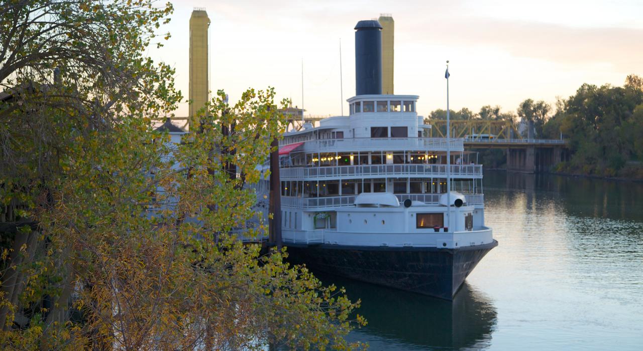 Delta King Hotel 1927 riverboat docked in Sacramento, California