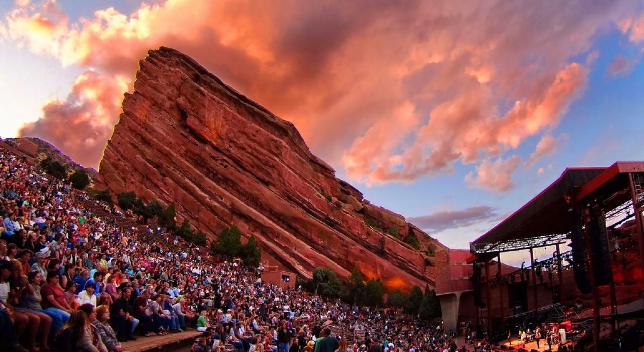 Crowd gathers to catch a live performance at Red Rocks Park & Amphitheatre