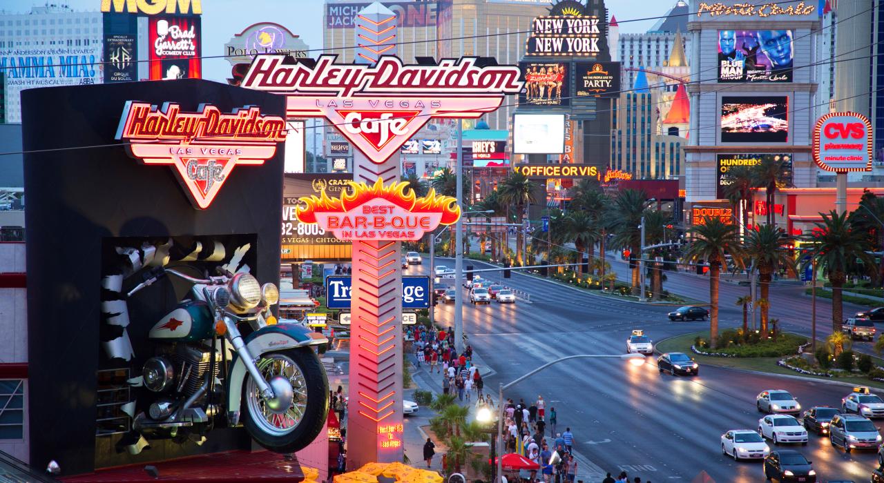 Neon lights on The Strip in Las Vegas, Nevada