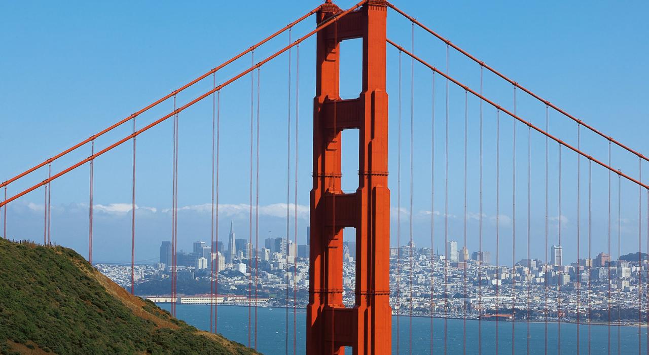 One of the most photographed structures in the country, the Golden Gate Bridge, in San Francisco, California