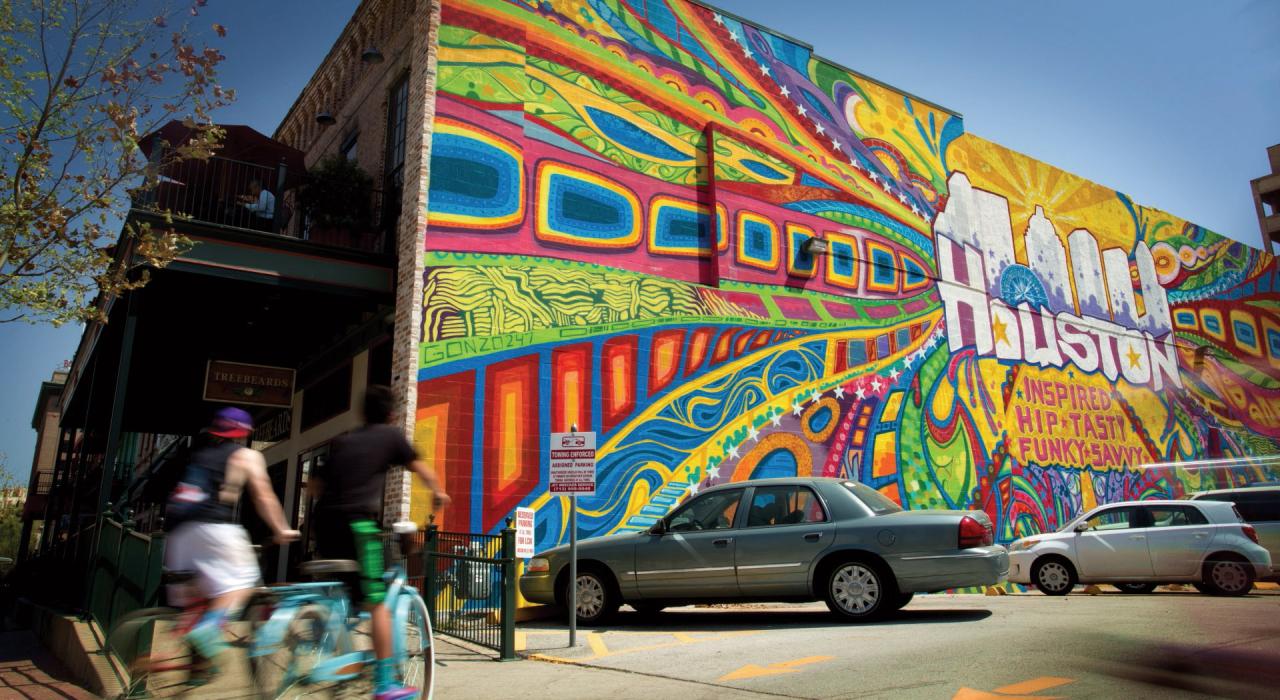 Farbenfrohes Wandbild im Zentrum von Houston, Texas