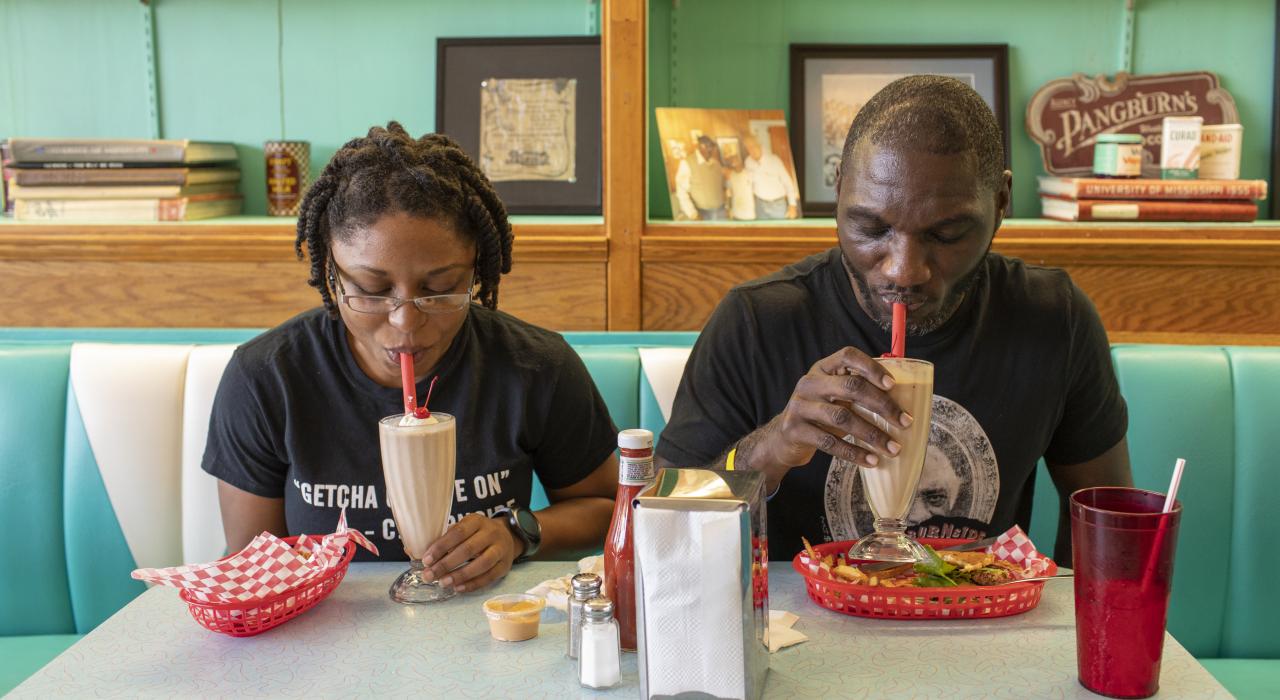 Enjoying old-fashioned milkshakes and diner fare at Brent’s Drugs in Jackson, Mississippi