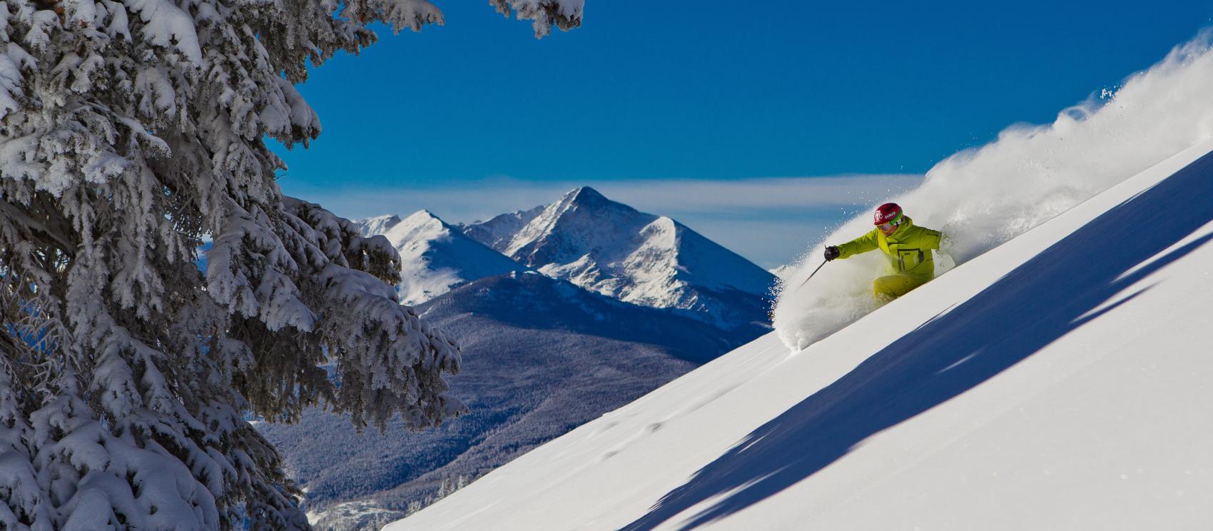 Downhill skiing on excellent powder at Vail Resorts